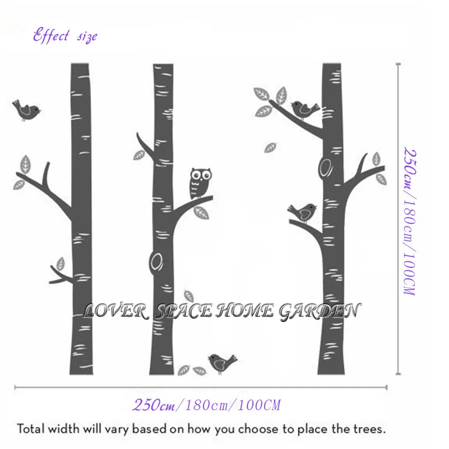 TOP Owl Birds Wall Sticker 3 Big Birch Tree Wall Decals Great for Nursery- Baby Nursery Room Art Mural Vinyl Wall Decor Stickers