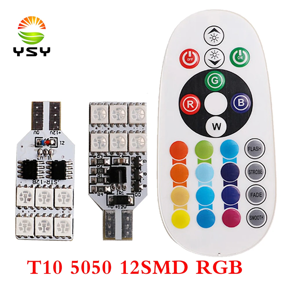 Y T10 светодиодная вспышка стробоскоп 194 168 W5W5050 12SMD RGB автомобильная клиновидная