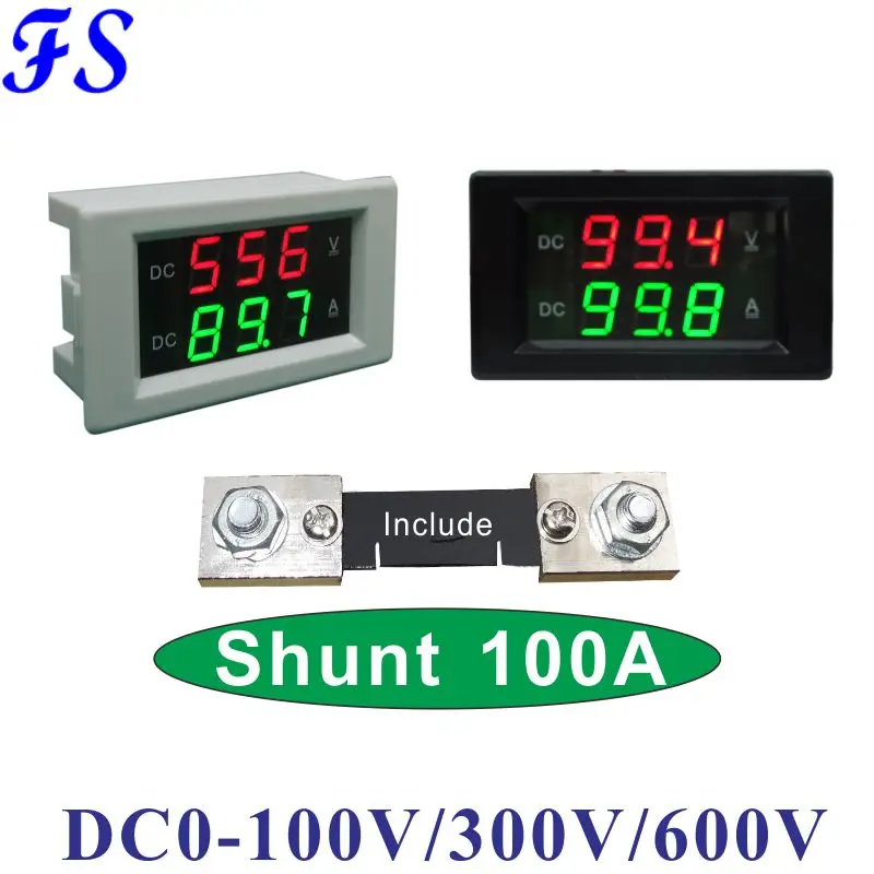 100A с шунтом 100A/75мв постоянного тока 0 100 в 300 600 Вольтметр Амперметр светодиодный