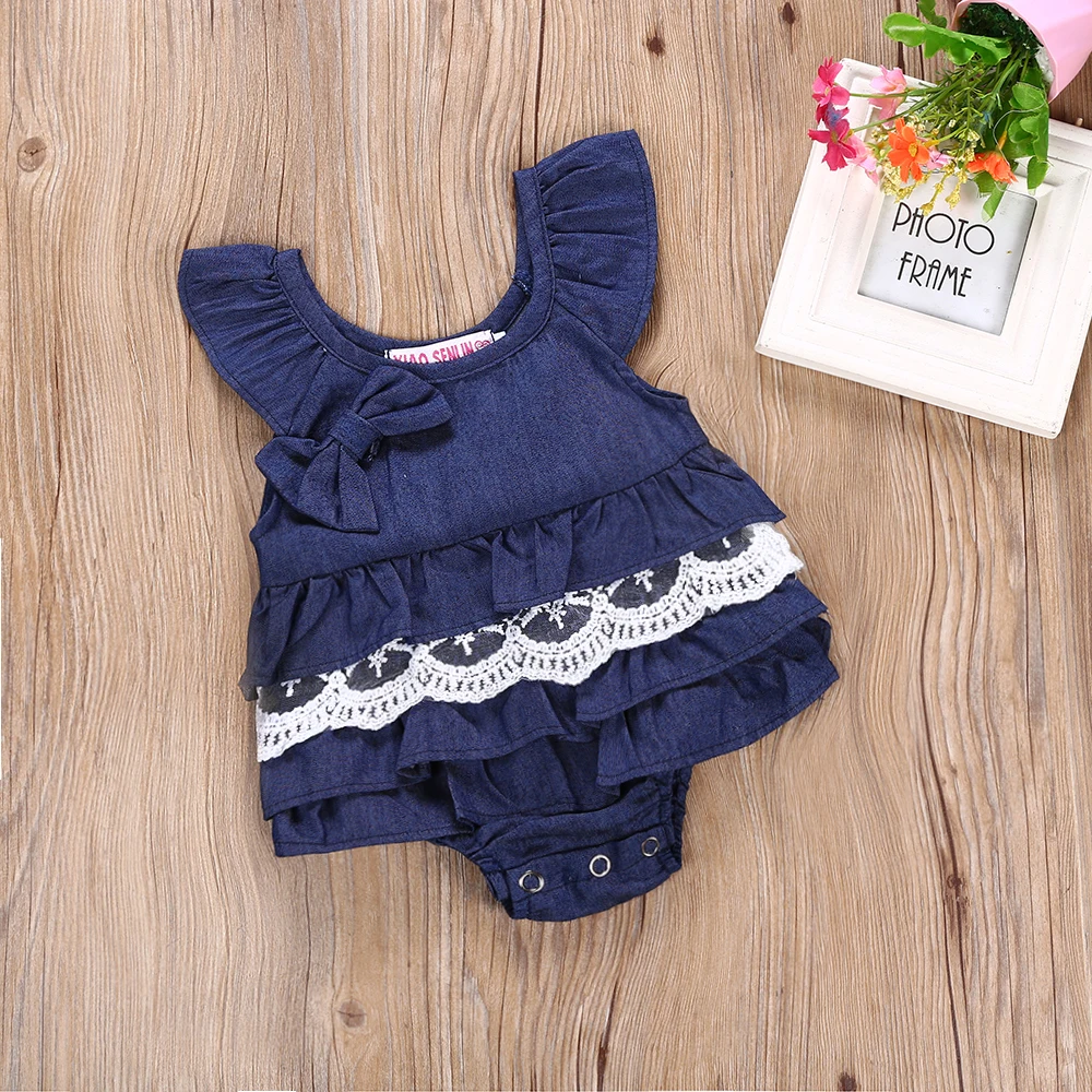 Лето младенческой новорожденных девочек боди с бантом кружевной оборкой Слои