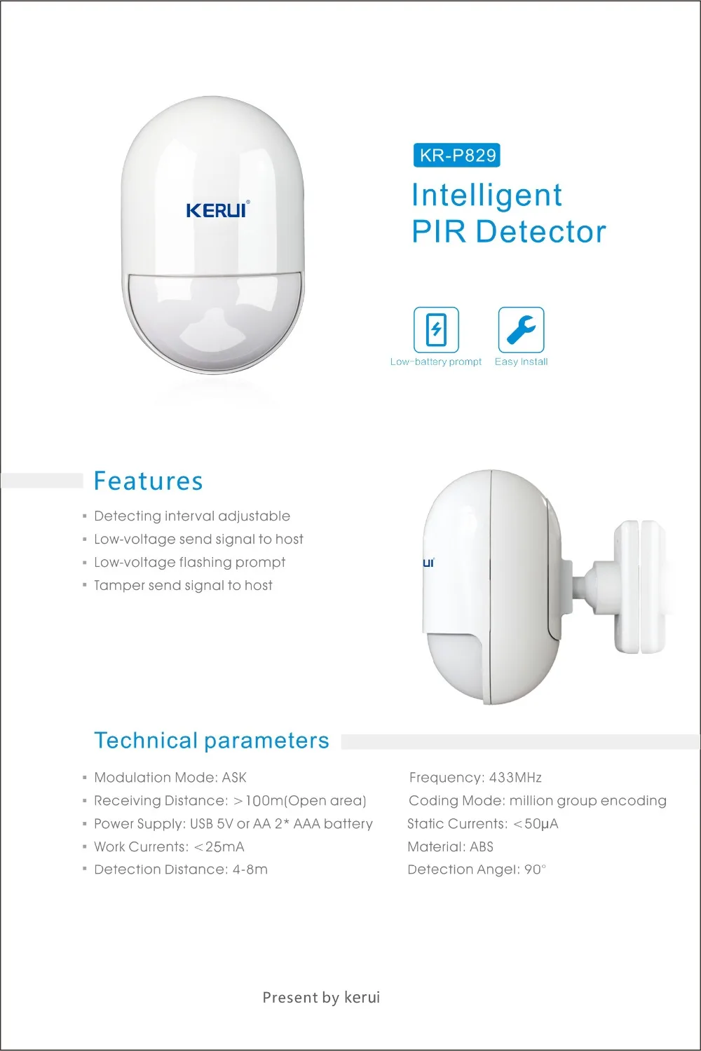 KERUI K52 удивительный дизайн 4,3 дюймов TFT цветной дисплей плоский wifi GSM сигнализация охранная дверь датчик сигнализации