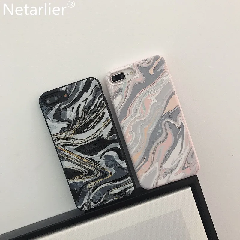 Netarlier Fashion Pastel Marble Case For iPhone 7 Pink Black Moonstone Patterned 8 4.7inch Protective Silicon Soft Phone |