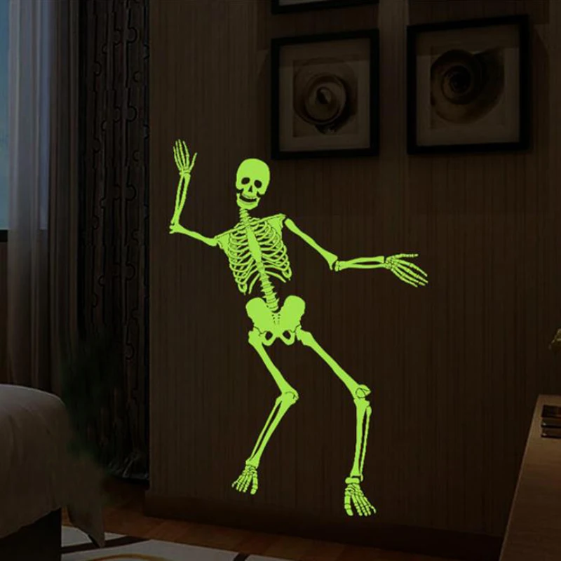 Светящийся Скелет наклейка на стене Хэллоуин дом с привидениями бар угол