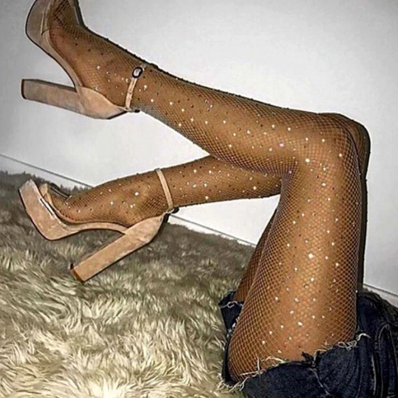 2019 летние ажурные алмаз колготки женские модные пикантные блестящие для рыбной
