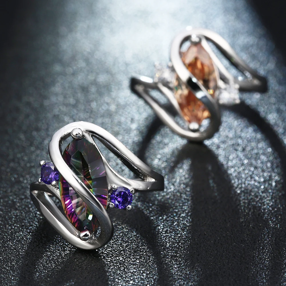 2017 женские кольца круглый натуральный серебристый цвет камень Радужный