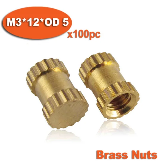 

100pcs M3 x 12mm x OD 5mm Injection Molding Brass Knurled Thread Inserts Nuts