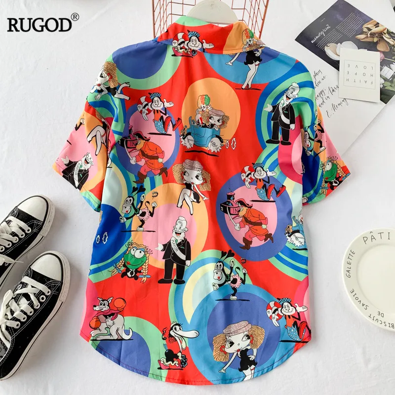 RUGOD 2019 новый смешной мультяшный принт футболка женская с отложным воротником