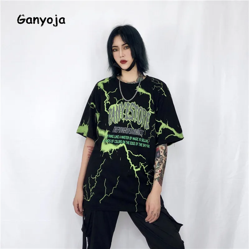 Женская свободная футболка Ulzzang Harajuku Корейская хипстерская большого размера с