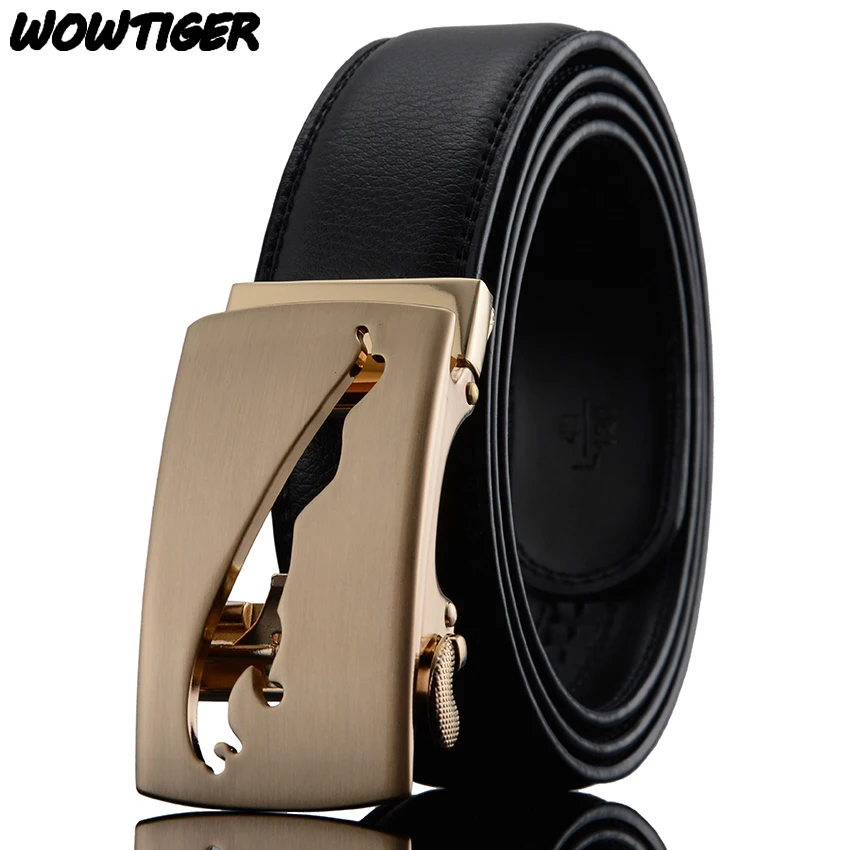 WOWTIGER Leopard Hot Fashion Cowhide Leather men belt Designer Luxury Famous High quality Automatic buckle men Belts for men