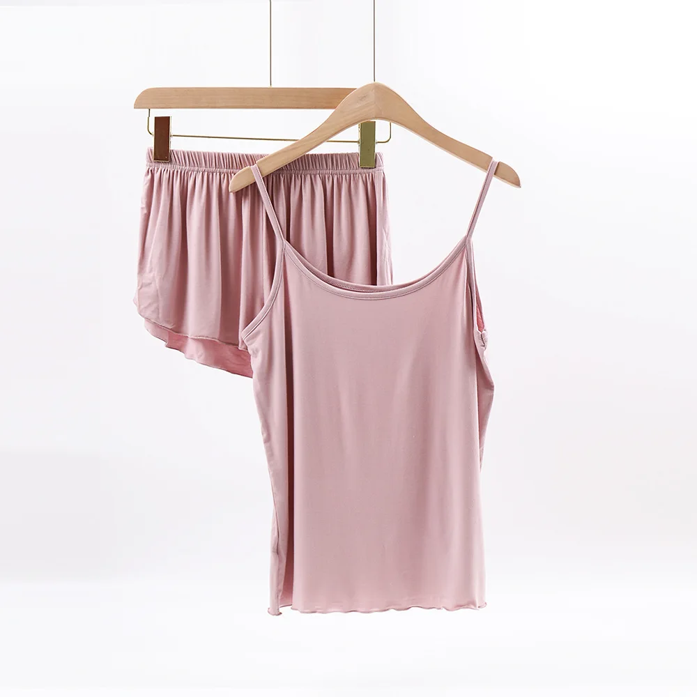 Сексуальные свободные женские горячие брюки повседневные крутые Cami Топ Модные однотонные оборки женская пижама с круглым вырезом комплект из двух предметов топ и брюки - Цвет: dark pink