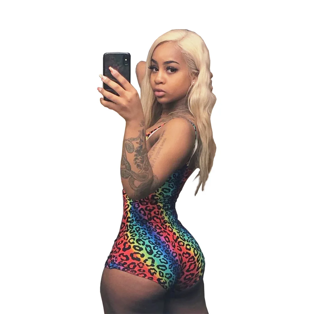 Женский леопардовый боди с принтом радуги летний сексуальный облегающий