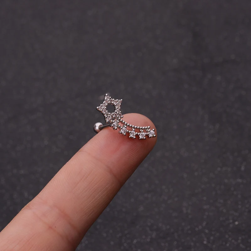 Серьги гвоздики из нержавеющей стали Серебристые Изогнутые фианитовые хрящи 20 г