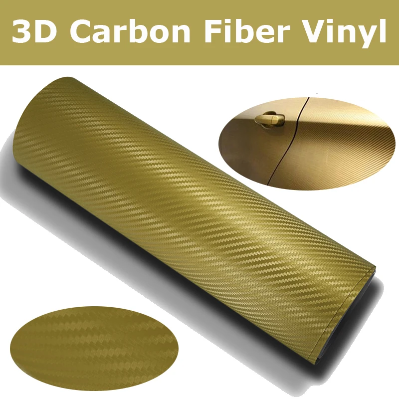 

1.52*30M/Roll PVC Golden 3D Carbon Fiber Vinyl Car Wraps Carbon Fiber Car wrapping Film For Vehicle Wraps With Air Release