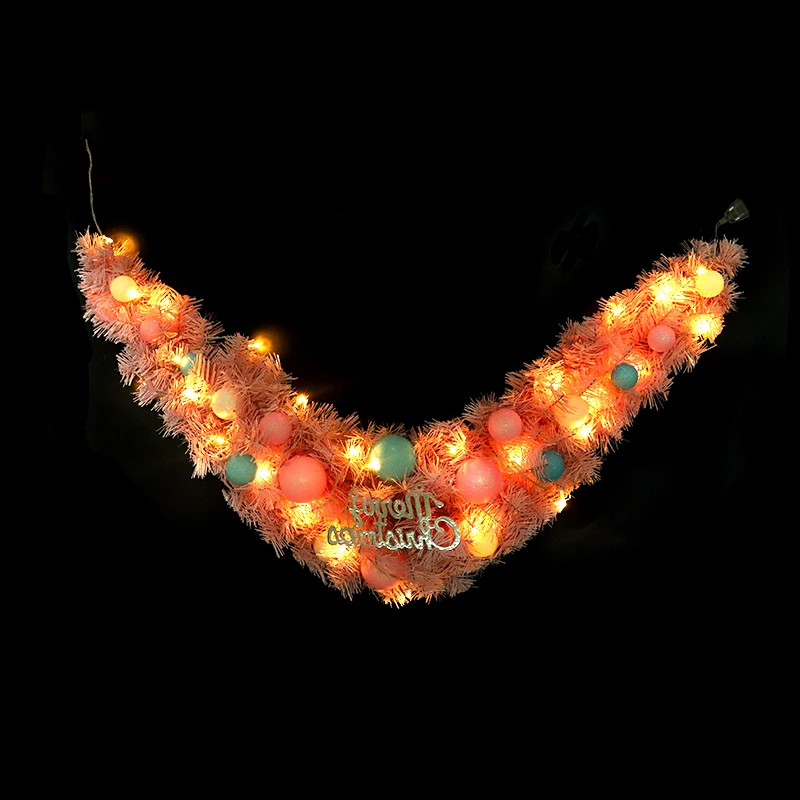 120cm with light HOYVJOY 120 м Розовые рождественские листья ротанга гирлянда Роскошный Бант Цветочные шары Украшенные Рождественская гирлянда сосна - Цвет: 120cm with light