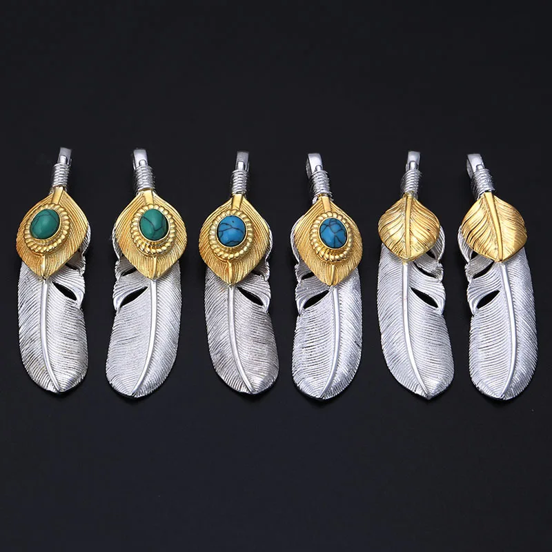 Этнический кулон 100% серебряных украшений 925 пробы для мужчин и женщин с пером летящего орла и голубым камнем в мозаике, для изготовления ожерелья P2.