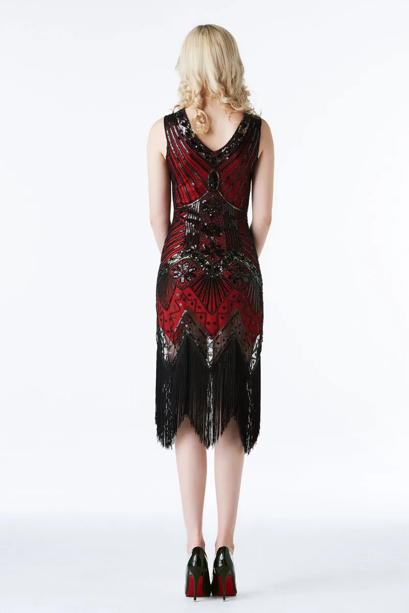 EDressU Vestidos золото 1920s винтажное платье Грейт Гэтсби Хлопушка кисточкой Коктейльные Вечерние платья Robe de Soiree CZ-LF01