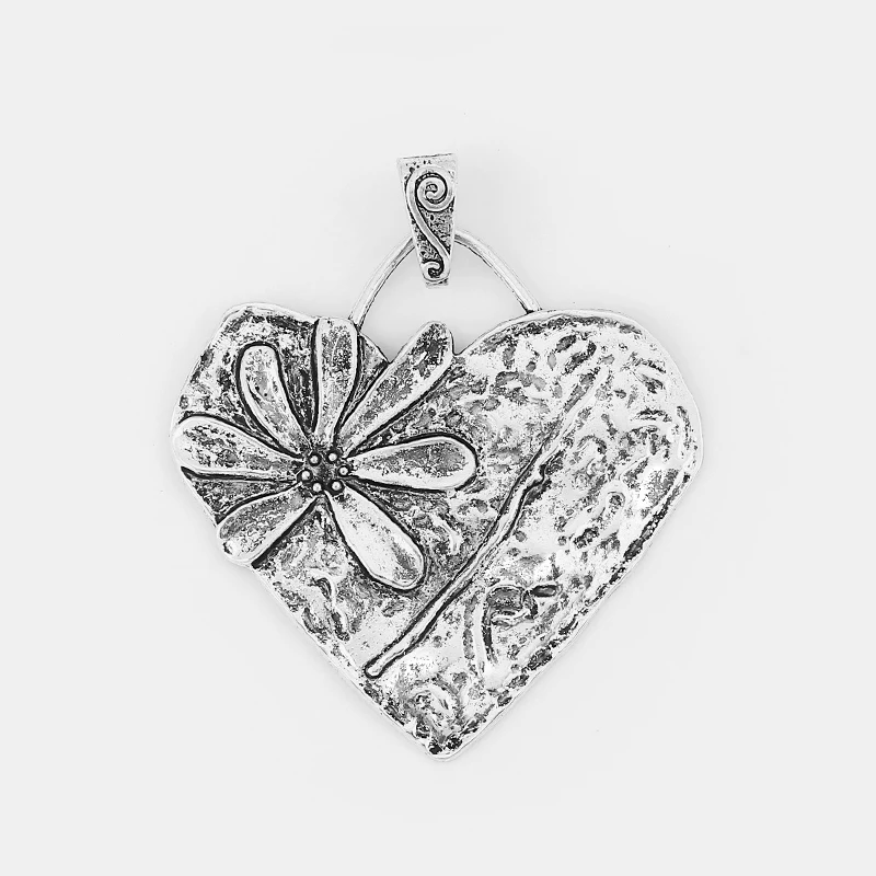 5pcs Large Hammered Heart Carved Flower Charms Pendants DIY Necklace Jewelry Making Findings 67*66mm | Украшения и аксессуары