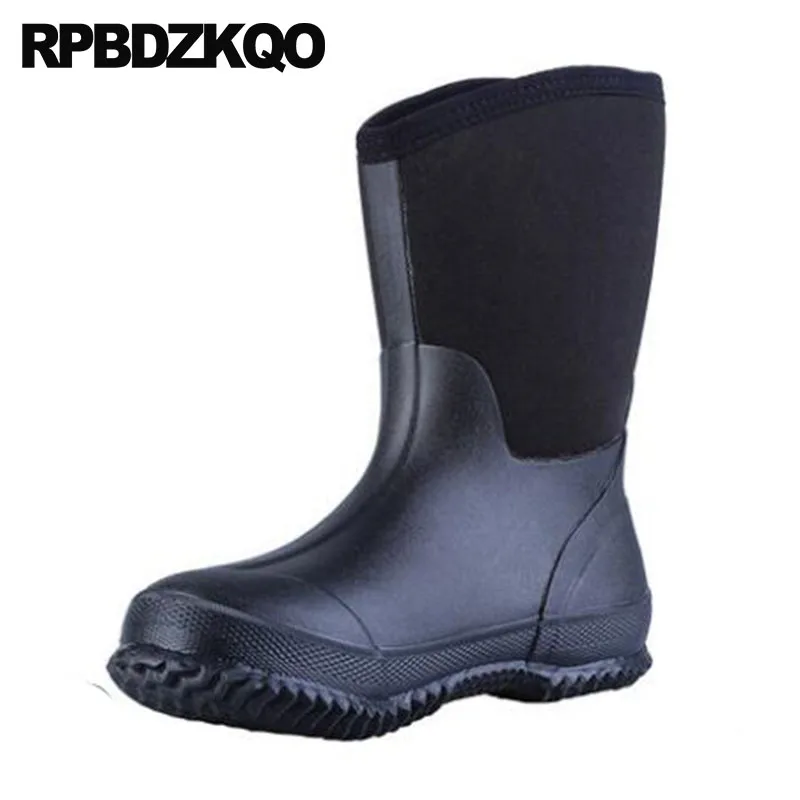 

Pvc Waterproof Mid Calf Slip On Tall Patchwork Plus Size Rainboots Fashion Black Cheap Fall 2021 Mens Rubber Rain Boots Shoes