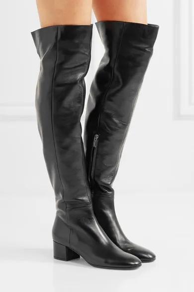 Женские ботфорты выше колена на квадратном каблуке со скрытой боковой молнией