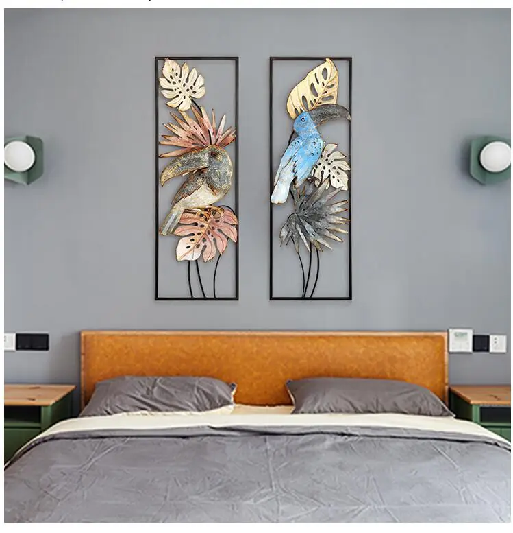 Modern Minimalist Wrought Iron Wall Hanging Flower Bird Mural Crafts Decoration Home Porch Livingroom Wall Sticker Ornament Art