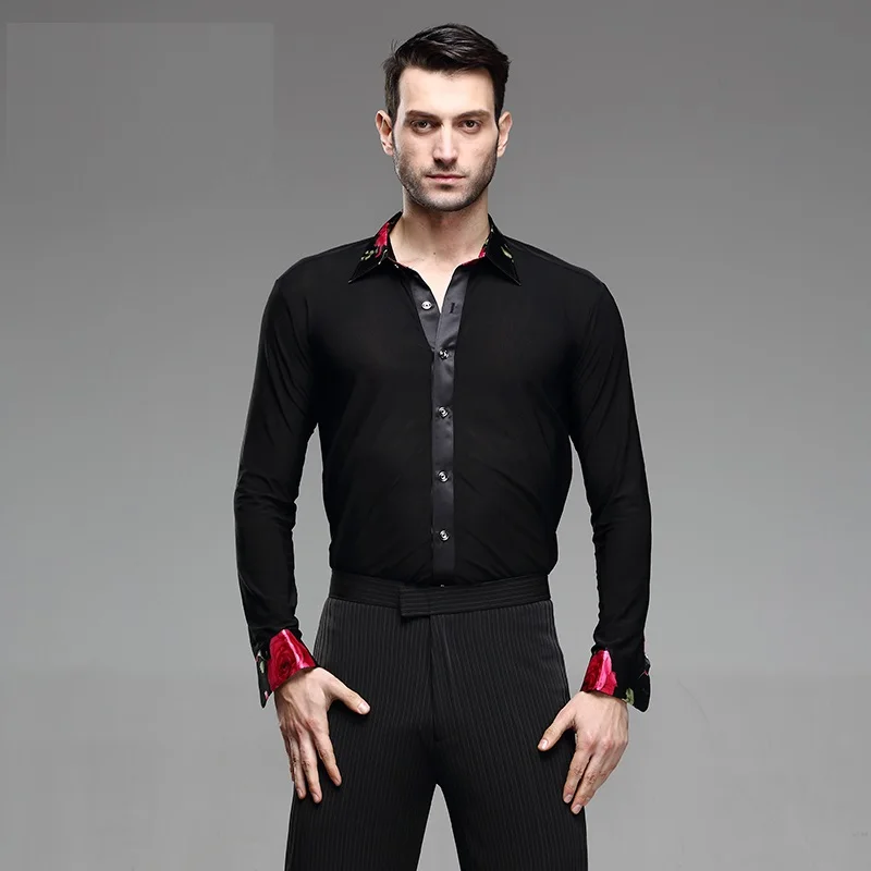 Новинка Мужская одежда для латинских танцев рубашка с длинным рукавом танца