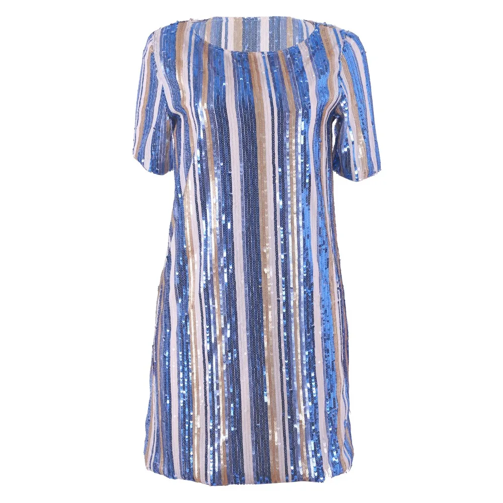 

Bling bling O Neck Women Short Sleeve Sexy Mini Short Sequin Dresses
