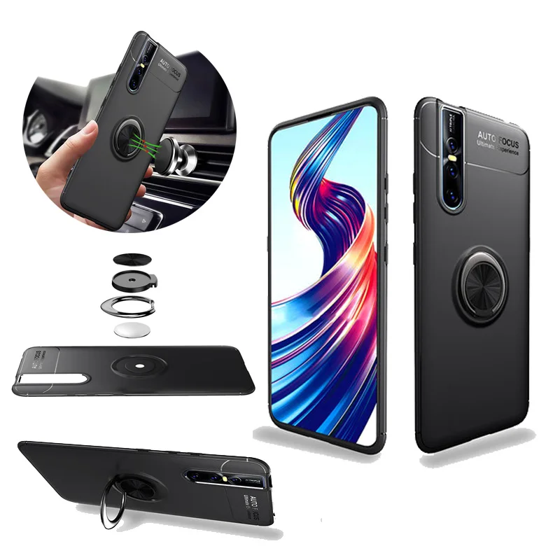 Armor Case For Vivo V15 Pro X27 Car Holder Magnetic Finger Ring Shell Soft TPU Silicone Rubber IQ00 Shockproof Cover | Мобильные