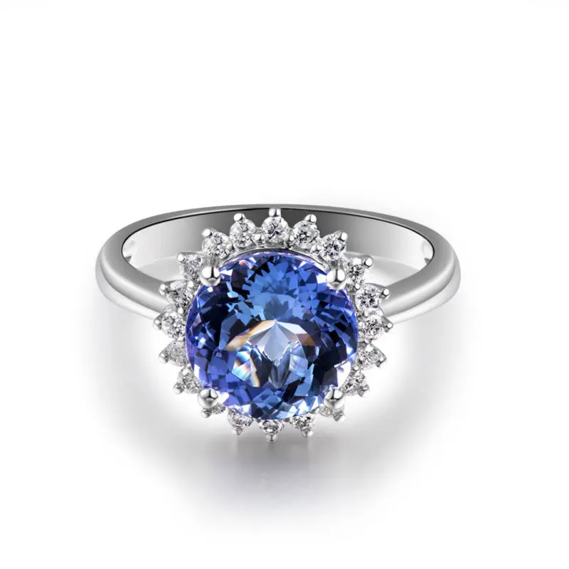 Натуральный бриллиант ААА циркониевое кольцо 18 кт белое золото Помолвочное 7 мм