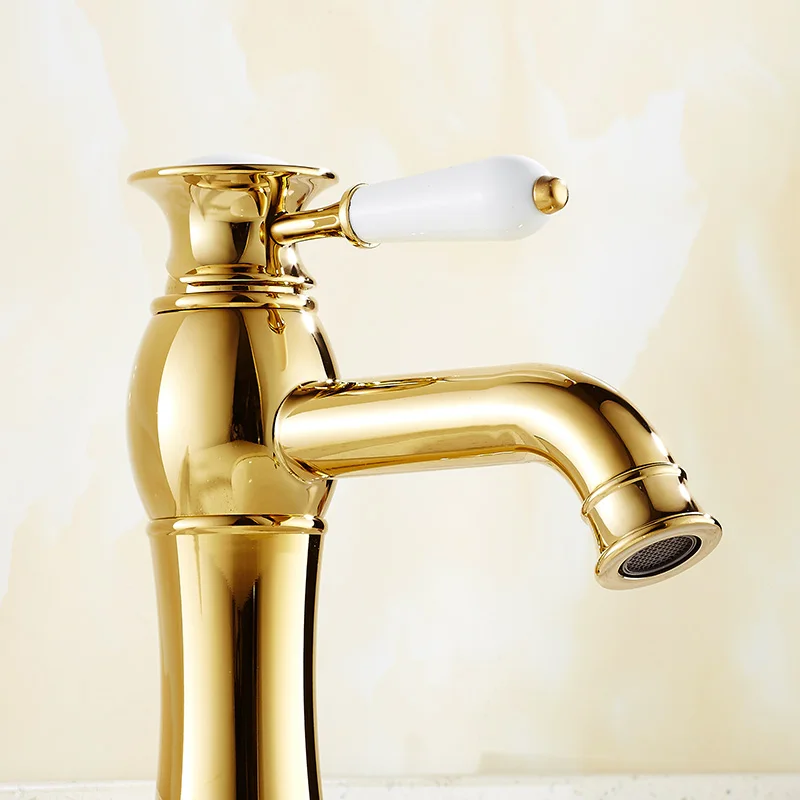 Azeta Bathroom Contemporary Faucet Golden Brass Basin Tap Single Hole Deck Mounted Wash Mixer AT2606G | Обустройство дома