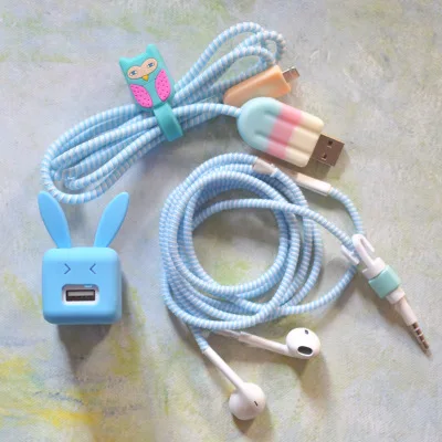 Хороший подарок милый мультфильм USB кабель наушников протектор набор с намотки кабеля Наклейки шнур спираль протектор для iphone 5 6 6s 7 plus