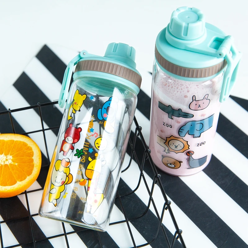 Transhome Милая стеклянная бутылка для воды с соломенной бутылкой 500 мл креативный