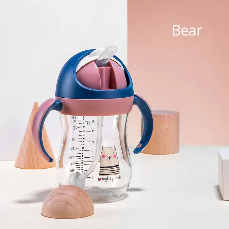 Bear blue Sunveno детская вода для бутылки кружки-непроливайки мягкий носик чашки гравитационный шар v-тип соломы анти-удушение дизайн для ребенка 6-24 м - Цвет: Bear blue
