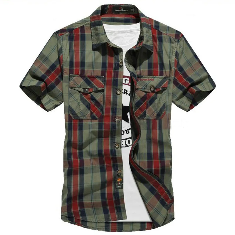 Для мужчин рубашка короткий рукав Повседневная хлопковая в клетку Винтаж