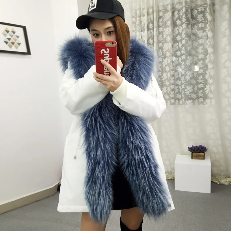 

2020Parka coat hooded female natural fur liner super big raccoon fur threshold coat women's medium long section thickening