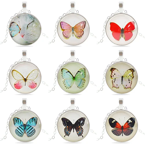 Bluelans женская Серебряная Цепочка Цветные Бабочки Стекло Кабошон Круглый Ожерелье