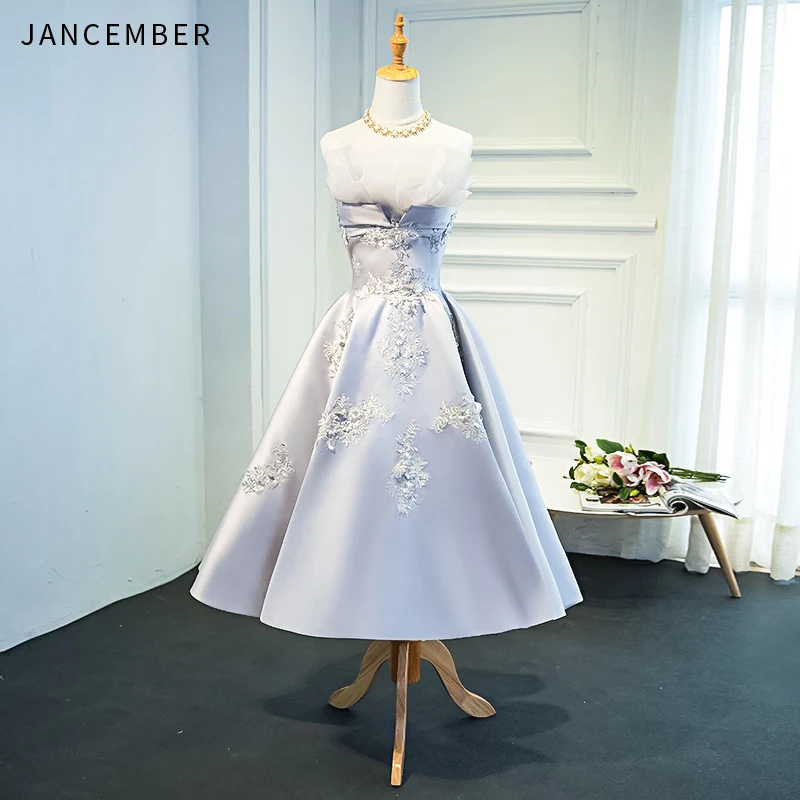 Коктейльные платья JANCEMBER серое и красное с открытой спинкой на шнуровке сзади до