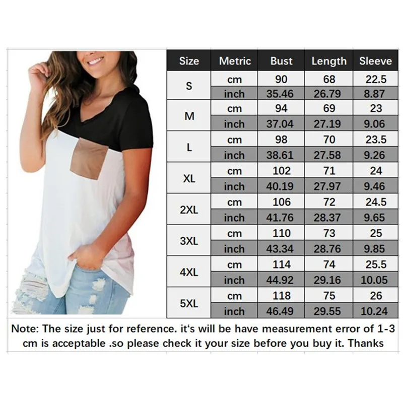 5xl Women 2018 New Summer Fashion T-shirt V-Neck Short Sleeve Patchwork Pocket Loose T shirts Female Casual Tops Tees plus size | Женская