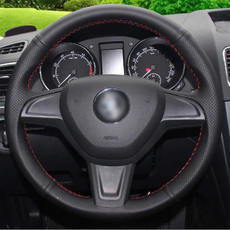 Top Micro Fiber Leather Steering Wheel Hand-stitch on Wrap Cover For Skoda Yeti 2014 2015 2016 Rapid | Автомобили и мотоциклы