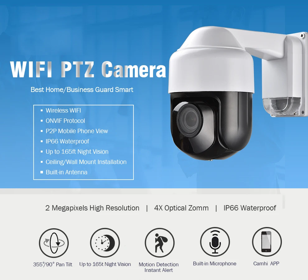 Беспроводная Wi Fi PTZ IP камера безопасности HD 1080P 4 кратный зум P2P IP66 128G SD MAX Audio|Камеры