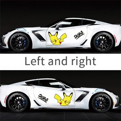 Left and right Стикер для автомобиля, мультяшный Пикачу, креативный стикер, мультяшный узор для автомобильной двери, автомобильный декор, водонепроницаемый и солнцезащитный крем - Название цвета: Left and right