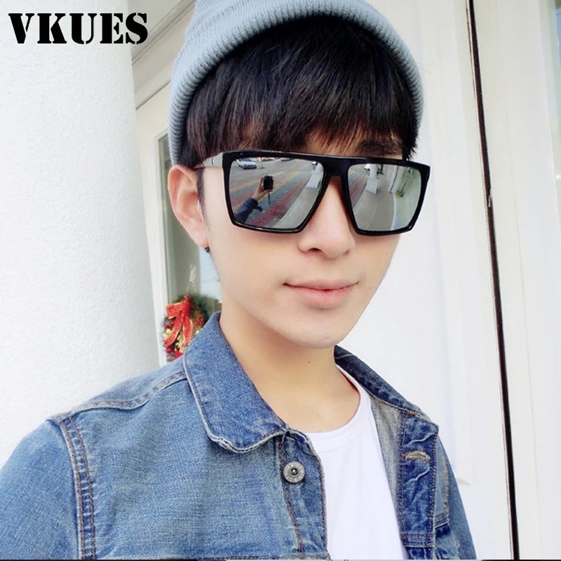 VKUES квадратные Мужские солнечные очки больших размеров зеркало Череп покрытие