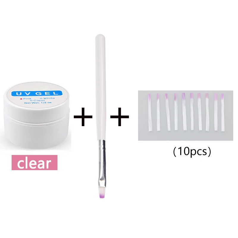 clear set-c 10 шт./компл. наращивание ногтей стекловолокна ногтей Акриловые Советы Набор с наращивание ногтей гель пакет наращивание ногтей формы строительный гель - Цвет: clear set-c