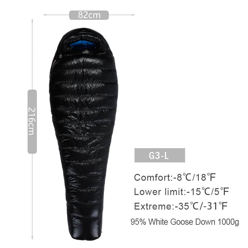 G3 BLACK LONG AEGISMAX G серия белый гусиный пух мумия кемпинг спальный мешок Сверхлегкий дефлектор Дизайн Открытый походный нейлоновый спальный мешок - Цвет: G3 BLACK LONG