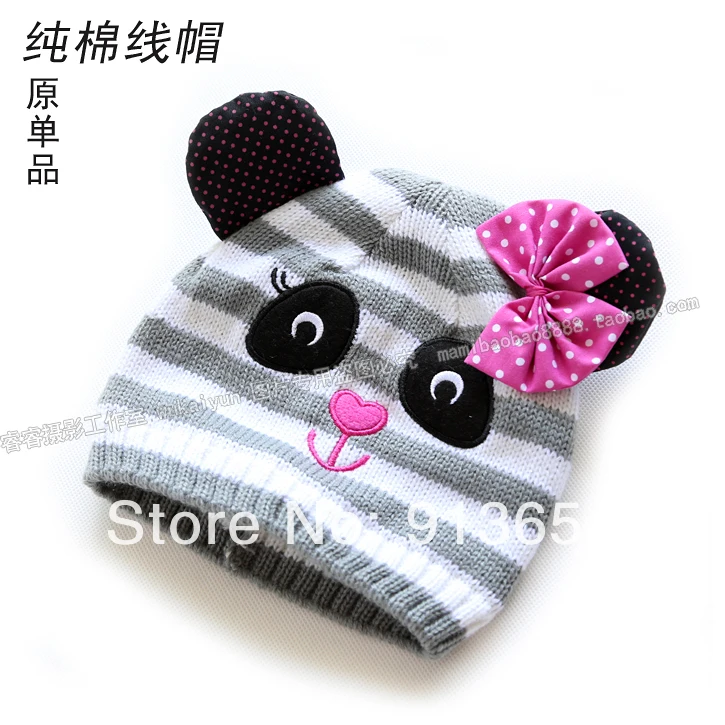 

autumn winter 2019 new kids accessories baby hats & caps Knitting hat Female baby cartoon panda striped Knitted cap girls hats