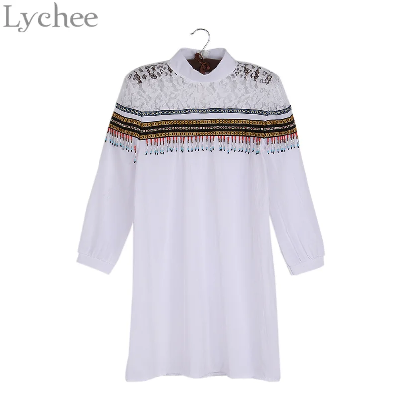 Женское богемное мини платье Lychee милое этническое с вышивкой и кисточками