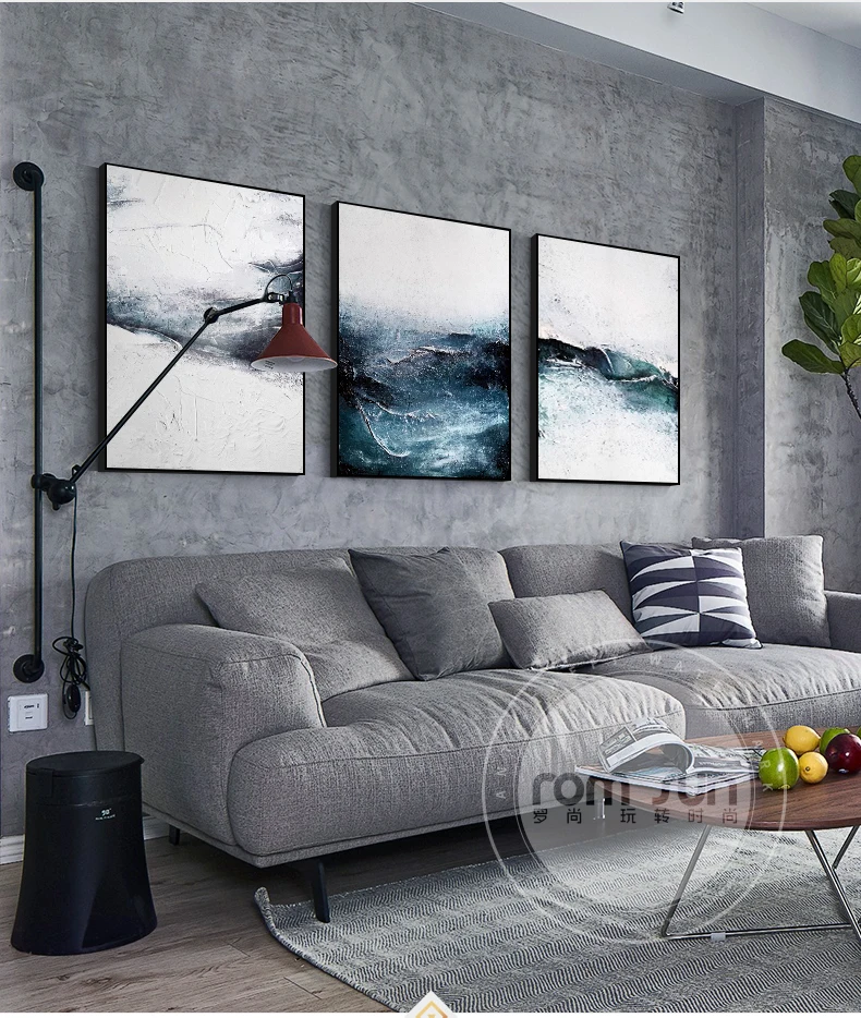 Nordic Style Dark Blue Powder Dust Poster And Print Abstract Canvas Painting Fashion Wall Art For Living Room Bedroom Home Decor