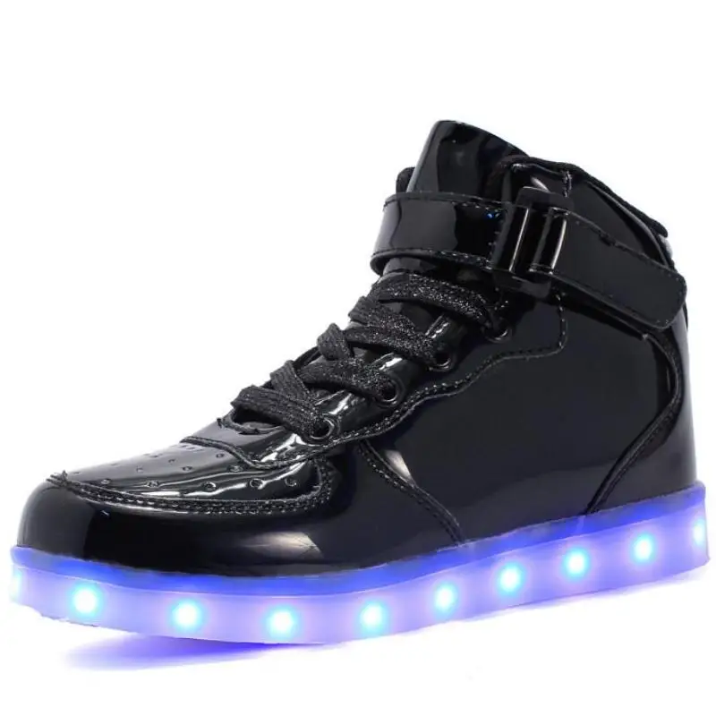 Black ЕС 25-46 Led обувь для детей и взрослых USB зарядное устройство светильник Air force для мальчиков девочек мужчин женщин модные вечерние светящиеся кроссовки - Цвет: Black