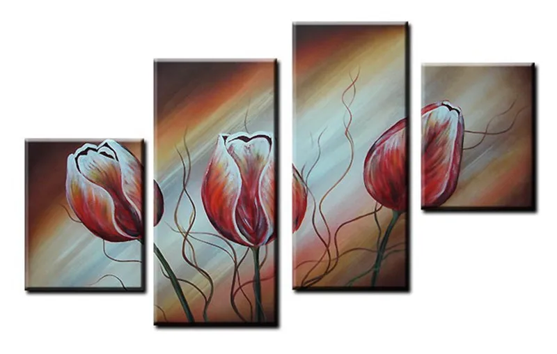 Набор картин с 4 панелями Современные настенные художественные Цветочные