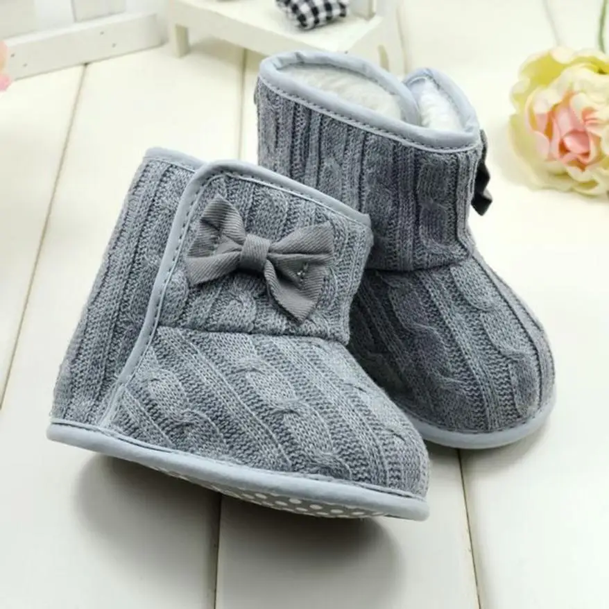 1Pair Woolen Yarn Baby Bowknot Soft Sole Winter Warm Anti-slip Comfortable Shoes Boots For Great Gift To 25 |