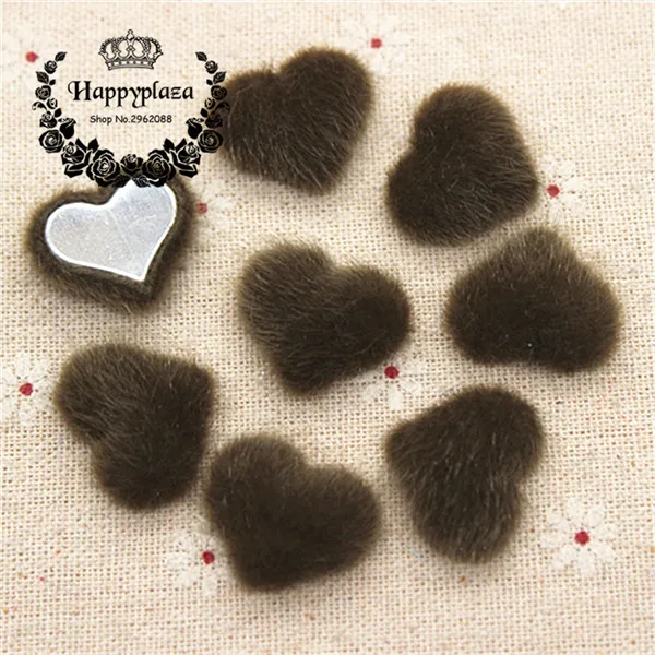 dark brown 20 шт пушистые тканевые пуговицы в форме сердца для дома и сада, кабошон для рукоделия, скрапбукинг - Цвет: dark brown